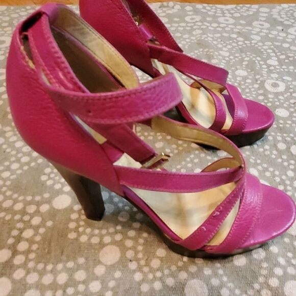LAUREN Pink Platform Cross Straps Leather Heels - Picture 4 of 9